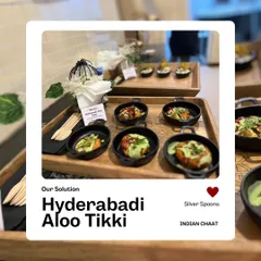 Hyderabadi Aloo Tikki served in individual black bowls. These spiced potato patties are shallow-fried until crisp and served with flavorful toppings.