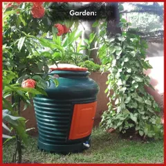 Our Aaga composter looks right at home in a garden setting. It quietly works to turn your kitchen waste into valuable compost, blending into the landscape.