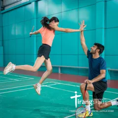 A high-five between mixed doubles partners captures the spirit of teamwork and fun at our Goyla Vihar centre. Badminton is a great way to connect and stay active together.