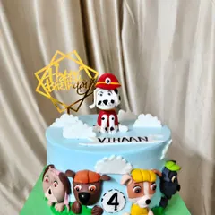 No job is too big, no pup is too small! This Paw Patrol theme cake is one of my most requested designs for kids. I hand-molded this adorable Marshall figure from fondant for a 4th birthday celebration.