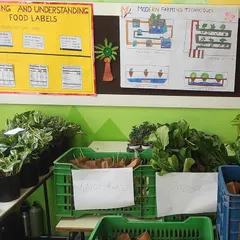 Students learn about modern farming techniques and reading food labels at their annual farmers market. Our programs go beyond just planting to cover the entire food system.