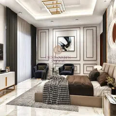 Your master bedroom should be a personal sanctuary. We designed this space using 3D visualization to perfect every detail, from the monochrome color scheme and feature walls to the bespoke accent chairs, ensuring a perfect blend of modern luxury and tranquility.