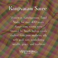 An informational graphic explaining the 400-year-old history of Kanjivaram sarees, favored by South Indian royalty.