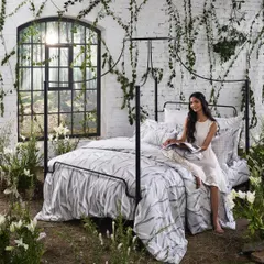 We built an entire indoor garden for this 'Aroma' bedding collection shoot. The concept was to bring the freshness of the outdoors inside, creating a whimsical and enchanting atmosphere.