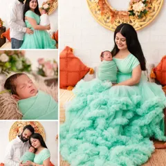 This collection of images highlights the beauty of a newborn. We capture everything from peaceful sleeping portraits to the family's first moments together, all styled with an elegant mint and peach color palette.
