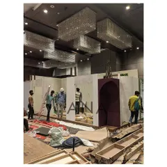 Behind the scenes at the Bridal Asia 2022 show. This image captures the initial framing and assembly of the Villandi Jewellers stall inside a luxury hotel, a process completed within a 24-hour timeframe.