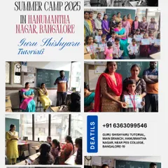 A collage of memorable moments from our Summer Camp 2025 at Guru Shishyaru Tutorials in Bangalore, showcasing learning, fun, and achievement.