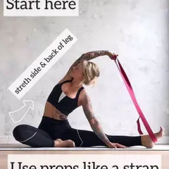 This is the first step for a deep side stretch. Using a prop like a yoga strap can help you access the stretch in your side body and the back of your leg, even if you have tight hamstrings.