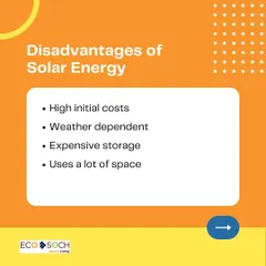 To provide a balanced view, this graphic outlines potential disadvantages of solar energy, such as initial costs and weather dependency. We address these concerns with financing options and hybrid battery systems.