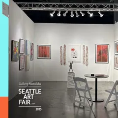 A view of our booth at the Seattle Art Fair 2025. Participating in international art fairs allows me to bring the powerful voices of South Asian artists to a global audience and connect with collectors from around the world.