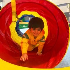 This happy face says it all. A safe space allows kids to explore fearlessly. At Leap Qutub, our clean air and safe setup mean kids can focus on having fun and growing strong.
