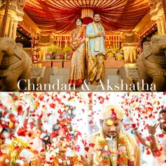 A moment of pure joy as Chandan and Akshatha are showered with flower petals during their traditional South Indian wedding ceremony. I focus on capturing these vibrant, unscripted emotions that make your day unique.