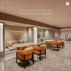 The Vista lounge, a sophisticated setting for conversations and smaller gatherings. With its contemporary design and comfortable seating, it serves as an ideal breakout area or a venue for more intimate events.