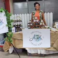 Me at my pop-up stall, ready to greet customers. Setting up my products and sharing my story with you all is one of my favorite things to do.