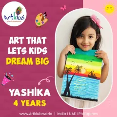 Four-year-old Yashika shows her amazing potential with this beautiful sunset beach painting, proving that art lets kids dream big.