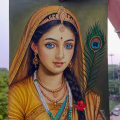 Holding the finished Radha ji painting. It feels special to create something that connects people to their faith.
