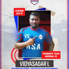 Meet Coach Vidyasagar L, an AFC 'B' License holder. His coaching philosophy is built on holistic player development, ensuring that you grow not just as a player, but as an individual.
