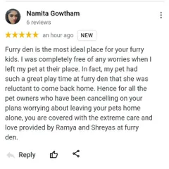 Thank you, Namita. We are so happy your pet had a great time and felt right at home with us.
