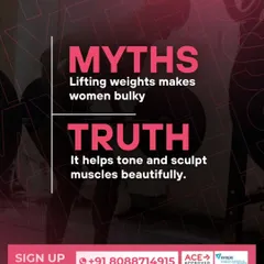 Myth: Lifting weights makes women bulky. Truth: It helps tone and sculpt muscles beautifully, creating a strong and lean physique.