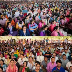 Thousands of people participate in the Rudra Puja with Gurudev. The collective chanting of ancient mantras creates a meditative and deeply spiritual experience for everyone present.