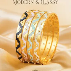 This festive season, upgrade to modern bangles that you could actually wear daily. Our enamel bangles come in a variety of colours and patterns, studded with diamonds for a touch of sparkle.