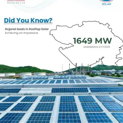 This image shows a large-scale rooftop installation on an industrial building. We are proud to contribute to Gujarat's leadership in rooftop solar, helping businesses achieve their sustainability and financial goals.