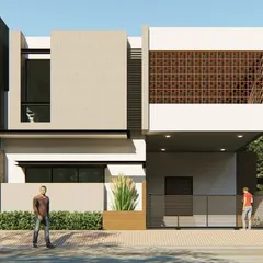 A technically challenging design for the Arun residence, featuring a main living area that is cantilevered six meters. This bold structural move, combined with a jalli screen, creates a unique and spacious home on a standard plot.