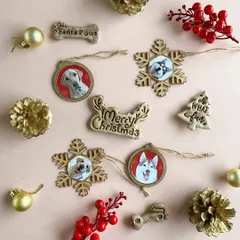 Make your Christmas tree extra special with these personalized biscuit ornaments. I can add your dog's photo to a snowflake or bauble design, creating a unique and edible decoration.