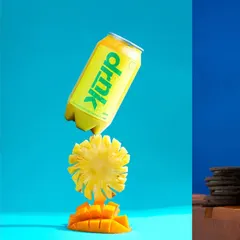 This triptych showcases the versatility of creative beverage photography. It features a dynamic levitating shot of a pineapple drink, a close-up of a mango drink, and a fully styled cookies and cream milkshake.