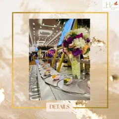 We love incorporating innovative ideas like this food conveyor belt for desserts and starters. It adds a modern, interactive touch to the dining experience and ensures every piece is presented perfectly.