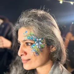 For every age group? YESS SIRR! It was a pleasure to paint this beautiful blue floral design for this elegant lady. Her silver hair was the perfect frame for it.