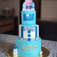 This Boss Baby cake was a huge project, standing 18 inches tall and weighing a whopping 7 kilograms. It shows my ability to create large, impressive tiered cakes for children's birthdays that become the centerpiece of the party.
