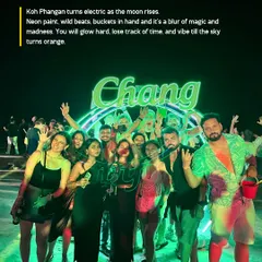 This is Koh Phangan after dark. The island turns electric, the beats are wild, and the vibe is pure magic. With neon paint and a bucket in hand, you lose track of time and just live in the moment with your new travel fam.