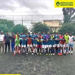 The Shooterz FC and Samanta FC teams line up together, showcasing the sportsmanship and community we foster through competitive matches.