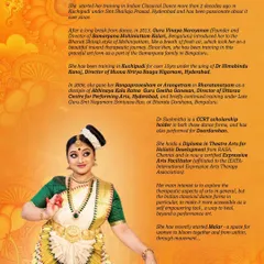 An introduction to the artist, detailing her journey in dance and her dedication to the art form, as part of her Arangetram promotion.