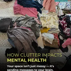 A cluttered space sends constant messages to your brain. This image of a messy bed shows how physical chaos can directly impact your mental health, creating a sense of overwhelm.