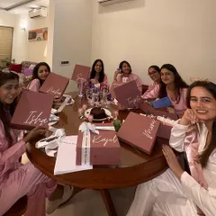 Nothing makes me happier than seeing a bride tribe this thrilled. I created these personalized dusty rose boxes for a bridal shower, each with the bridesmaid's name, making the moment they were asked to be part of the wedding extra special.