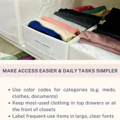 Organizing for aging parents is about making their life easier and safer. This guide offers simple, impactful changes like using color codes and clear labels to help them maintain their independence and comfort at home.