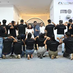 A fun team photo from the expo. We believe in a "work hard, party harder" ethic, and our team's energy and passion are what make our projects special.