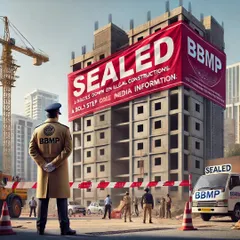 This visual depicts the BBMP's crackdown on unauthorized constructions. When clients face such actions, I step in to verify the legality of the notice, check for compliance with sanctioned plans, and represent them to ensure their rights are protected.