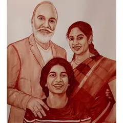 A three-generation family portrait done in blood. I can combine different photos to create a single piece that brings the whole family together.