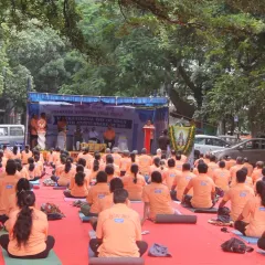 A wide shot of our International Yoga Day event, showing the scale of our community gathering. Seeing everyone on their mats, united in practice, is a powerful reminder of the collective energy we create together.