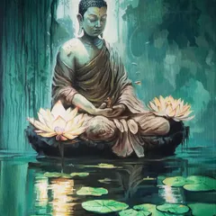 A serene depiction of Buddha in meditation, surrounded by lotus flowers. This acrylic painting focuses on creating a sense of peace and tranquility, showing a different, more contemplative side of my artistic range.