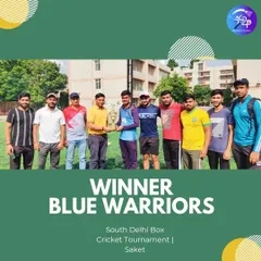 Team Blue Warriors celebrating their win at the South Delhi Box Cricket Tournament. I make sure the winners get the recognition they deserve with trophies and significant cash prizes.
