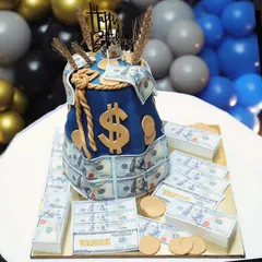 A cake that looks like a million bucks. This money bag cake is overflowing with edible dollar bills, making it a fun and extravagant choice for celebrating success, a big milestone, or just for the fun of it.