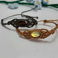 I often get asked for gifting options for men, so I designed these unique macrame bracelets with beautiful stones. They are available in earthy colors like grey and brown.
