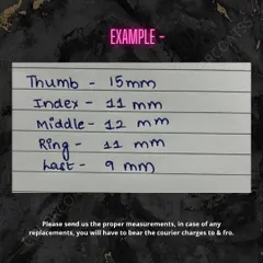 This is an example of how to send me your measurements. Simply list the width of each nail in millimeters, from thumb to pinky, so I can create your perfectly sized set.