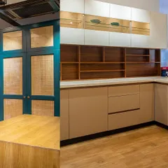 At the Experience Center, I have full-scale kitchen displays set up. This allows you to see how different materials like rattan, wood, and laminates look in a real-life context, helping you make confident decisions.
