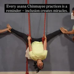 Here, we use ropes to help Chinmayee safely explore a challenging split variation. Adaptive yoga means finding creative ways to support every student's journey, making every asana a possibility.