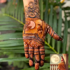 Bringing a beautiful photograph to life with henna. This design recreates a serene moment of the bride-to-be, capturing her grace and elegance on her palm.
